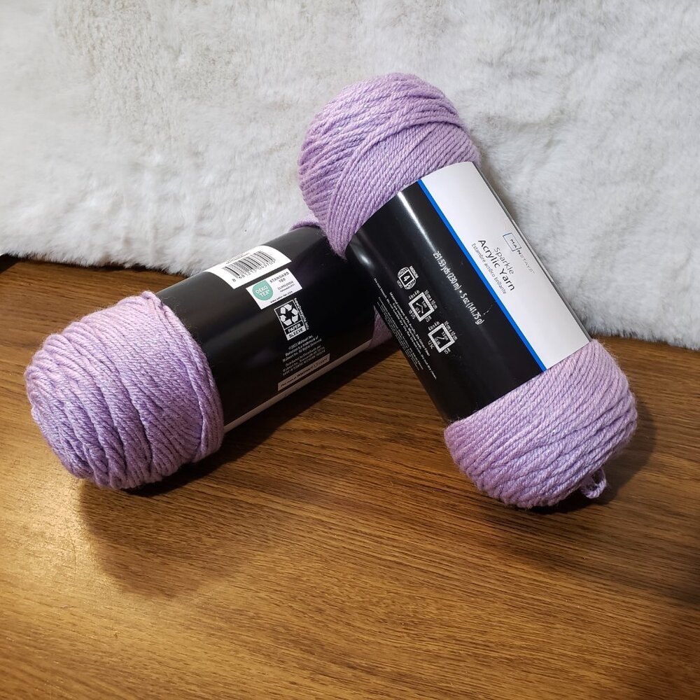 Mainstays Sparkle Metallic‎ Acrylic Yarn Violet Lavender Lot of 2 Skeins
